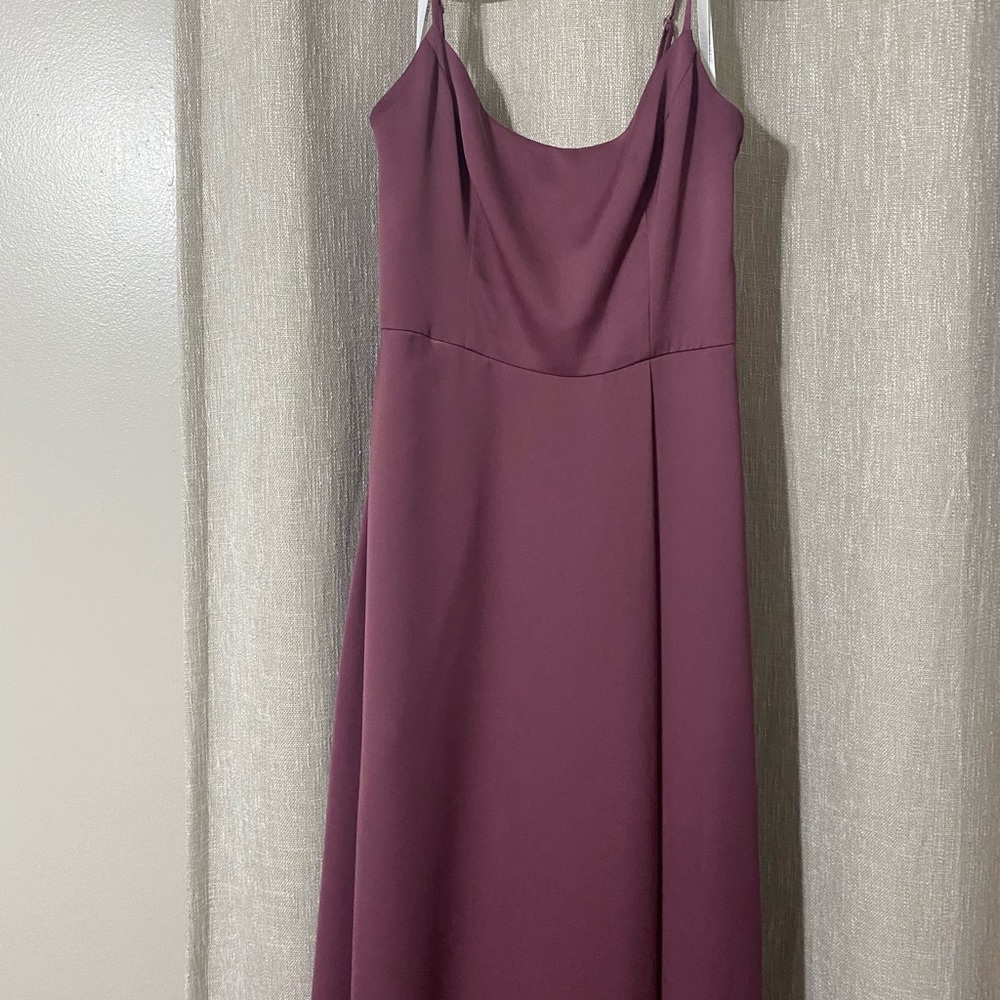 David’s bridal bridesmaids dress. Chianti colored